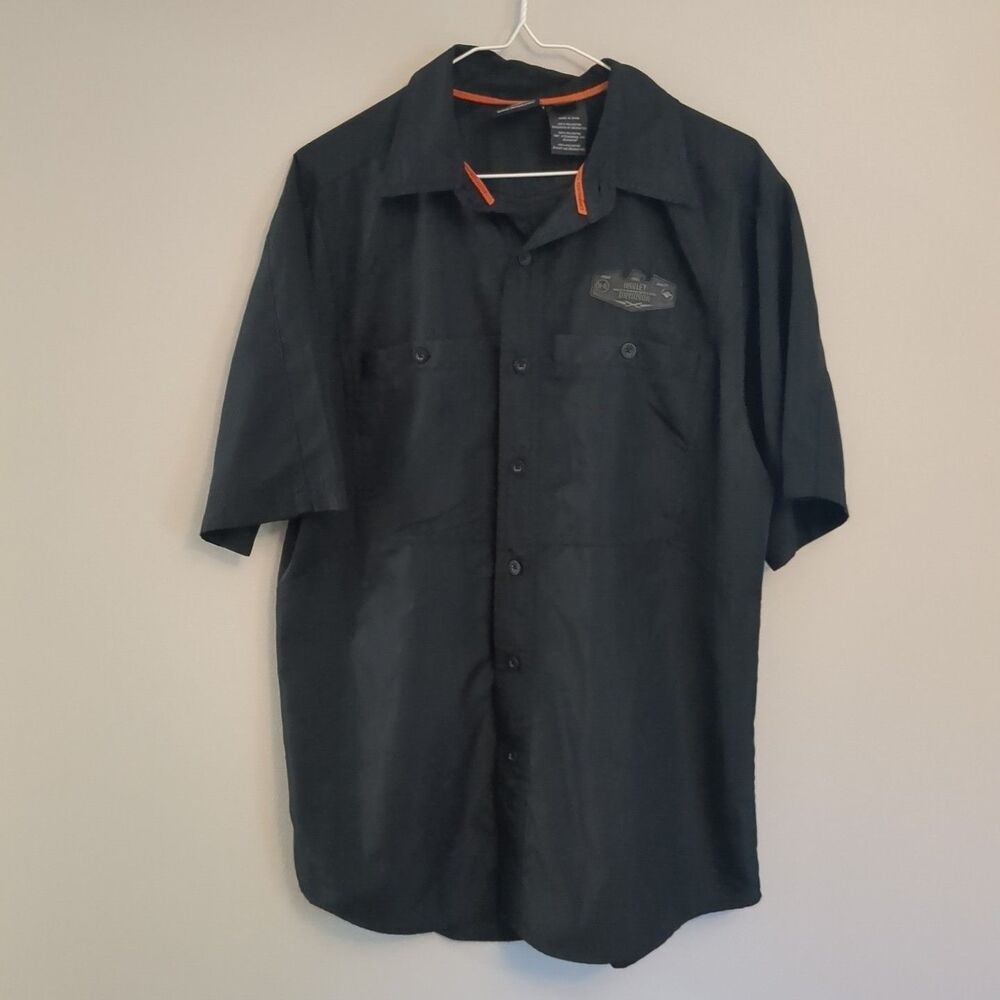 Harley Davidson Black Short Sleeve Button Up Shirt - Size Mens Medium